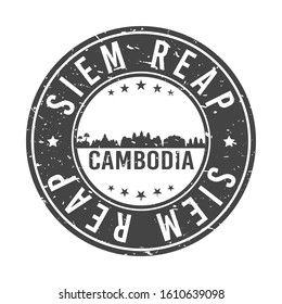 Siem Reap Cambodia Skyline. Round Postmark Icon City Design. Vector Landmark Travel.