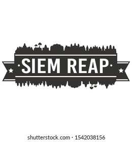 Siem Reap Cambodia. Skyline Silhouette City. Cityscape Design Vector. Famous Monuments Tourism.