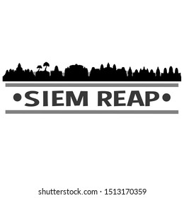 Siem Reap Cambodia Travel. City Skyline. Silhouette City. Design Vector. Famous Monuments.