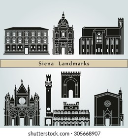 Siena landmarks and monuments isolated on blue background in editable vector file