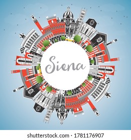 Siena Tuscany Italy City Skyline with Color Buildings, Blue Sky and Copy Space. Vector Illustration. Business Travel and Concept with Historic Architecture. Siena Cityscape with Landmarks.