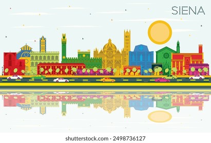 Siena Tuscany Italy City Skyline with Color Buildings, Blue Sky and Reflections. Vector Illustration. Business Travel and Concept with Historic Architecture. Siena Cityscape with Landmarks. 