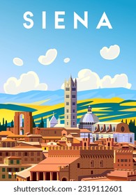 Siena Tuscany Travel poster. Handmade drawing vector illustration. 