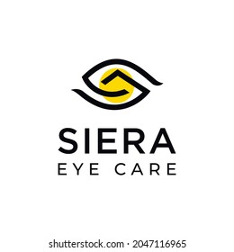 siera eye care logo,  line art eye and mountain vector