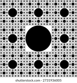 Sierpinski carpet fractal pattern on a white background, created from black circular shapes with an abstract geometric structure, symmetry, uniqueness, self-similarity. Suitable for mathematical, scientific and educational illustration, background, poster, decoration.