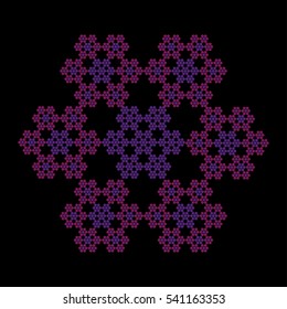 Sierpinski Hexagon with center - Fifth iteration, Purple on Black (Fractal, geometric, vector, editable)