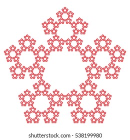 Sierpinski Pentagon Fifth Iteration Pentaflake without center, fractal, vector, snowflake complex pattern, red