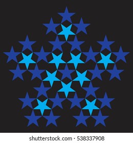 Sierpinski STAR Second Iteration Pentaflake with center, fractal, vector, snowflake complex pattern, black background