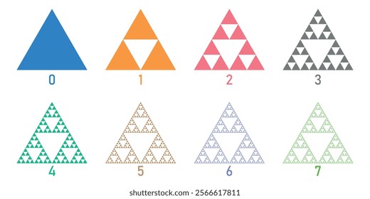 Sierpinski triangle evolution in mathematics.