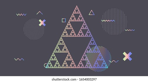 Sierpinski triangle also known as gasket or sieve. Fractal and attractive fixed set subdivided recursively into smaller equilateral triangles.