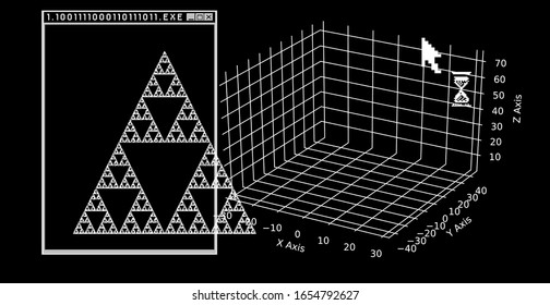 Sierpinski triangle also known as gasket or sieve. Fractal and attractive fixed set subdivided recursively into smaller equilateral triangles.