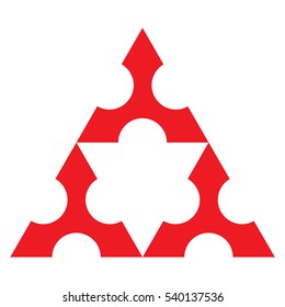 Sierpinski Triangle using shuriken shape, without center, fractal, vector - First iteration (Vector, editable) Red
