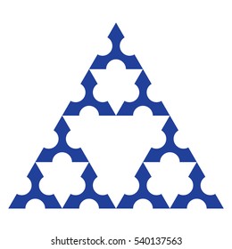Sierpinski Triangle using shuriken shape, without center, fractal, vector - Second iteration (Vector, editable) Blue