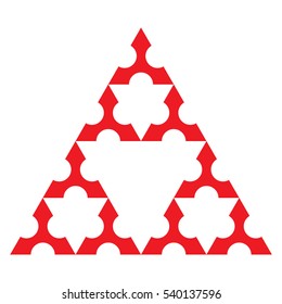 Sierpinski Triangle using shuriken shape, without center, fractal, vector - Second iteration (Vector, editable) Red