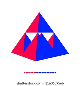 Sierpinski's fractal triangle. 3D geometric logo. Vector illustration.