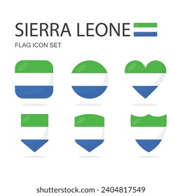 Sierra Leone 3d flag icons of 6 shapes all isolated on white background.