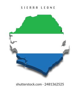 Sierra Leone 3D-Flaggenkarte auf weißem Hintergrund