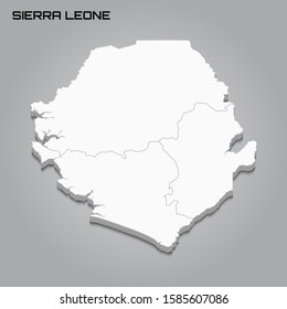 Sierra Leone 3d map with borders of regions. Vector illustration