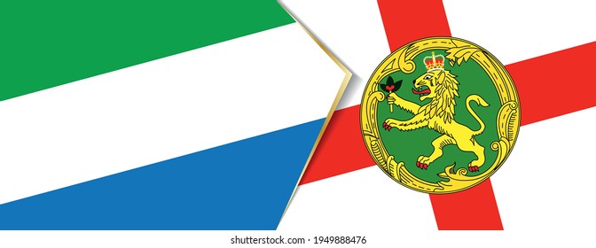 Sierra Leone und Alderney Flaggen, zwei Vektorfahnen Symbol für Beziehung oder Konfrontation.
