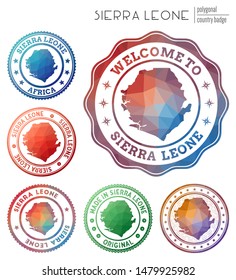 Sierra Leone badge. Colorful polygonal country symbol. Multicolored geometric Sierra Leone logos set. Vector illustration.