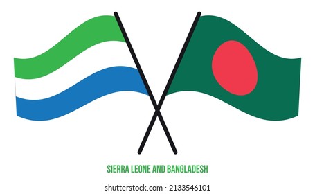 Sierra Leone and Bangladesh Flags Crossed And Waving Flat Style. Official Proportion. Correct Colors.