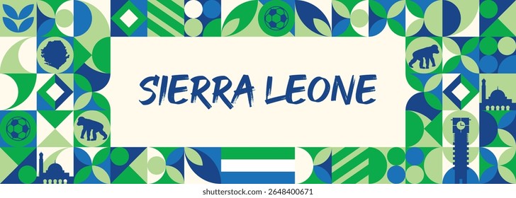 Sierra Leone Banner Design with map and national symbols, geometric shapes