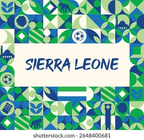 Serra Leoa Banner Design com mapa e símbolos nacionais, formas geométricas