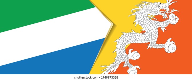 Die Flaggen von Sierra Leone und Bhutan, zwei Vektorfahnen Symbol für Beziehung oder Konfrontation.