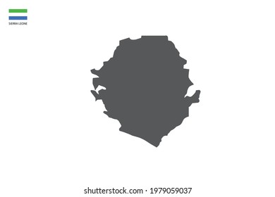 Sierra Leone black shadow map isolated on white background with Sierra Leone icon flag on the left corner.