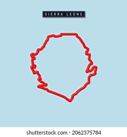 Sierra Leone bold outline map. Glossy red border with soft shadow. Country name plate. 3D vector illustration.
