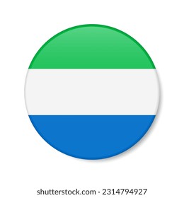 Sierra Leone circle button icon. Salone round badge flag with shadow. 3D realistic vector illustration isolated on white.
