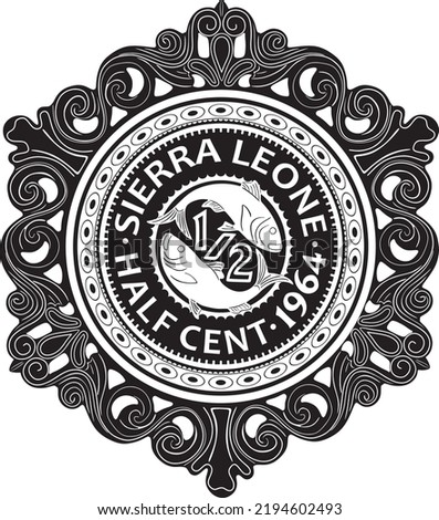 sierra leone coin half cent year 1964 with vintage frame handmade design vector