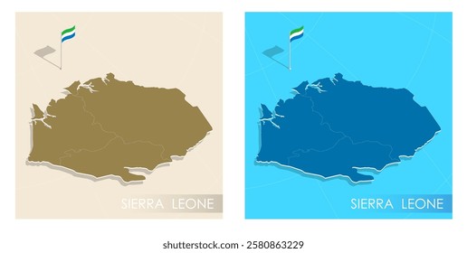 Sierra Leone country flag installed on geographic positioning map point of country territory. Sierra Leone commonwealth banner on land and sea. Festive patriotic HD format template independence day