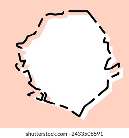 Sierra Leone country simplified map. White silhouette with black broken contour on pink background. Simple vector icon