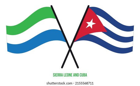 Sierra Leone and Cuba Flags Crossed And Waving Flat Style. Official Proportion. Correct Colors.
