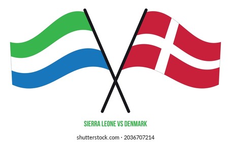 Sierra Leone and Denmark Flags Crossed And Waving Flat Style. Official Proportion. Correct Colors.