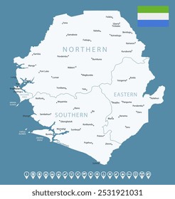 Sierra Leone - detailed country map with cities and regions. Infographic icons. Vector illustration.