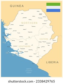 Sierra Leone - detailed map with administrative divisions and country flag. Vector illustration