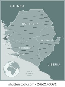 Sierra Leone - Detaillierte Karte mit administrativen Abteilungen Land. Vektorillustration