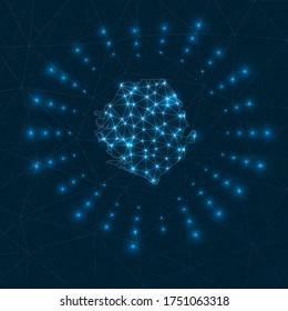 Sierra Leone digital map. Glowing rays radiating from the country. Network connections and telecommunication design. Vector illustration.