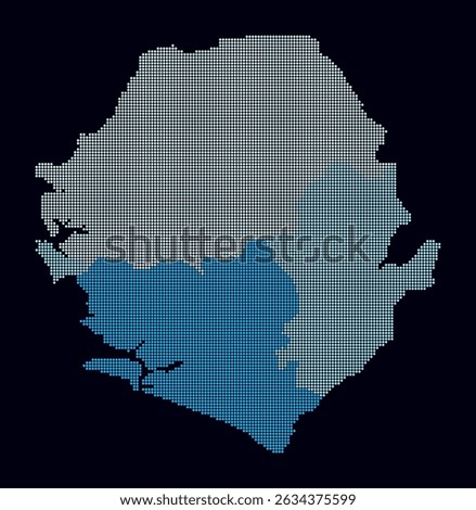 Sierra Leone dotted map. Digital style map of the country on dark background. Sierra Leone shape with circle dots. Colored dots style. Small size circles. Vibrant vector illustration.