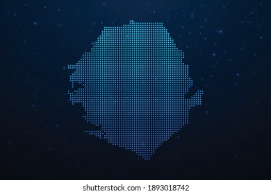 Sierra Leone dotted map in futuristic style, glowing outline made of stars lines dots. Communication, internet technologies concept on dark blue space background. Vector illustration.