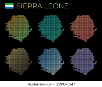 Sierra Leone dotted map set. Map of Sierra Leone in dotted style. Borders of the country filled with beautiful smooth gradient circles. Elegant vector illustration.