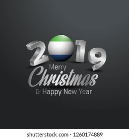 Sierra Leone Flag 2019 Merry Christmas Typography. New Year Abstract Celebration background