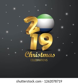 Sierra Leone Flag 2019 Merry Christmas Typography. New Year Abstract Celebration background