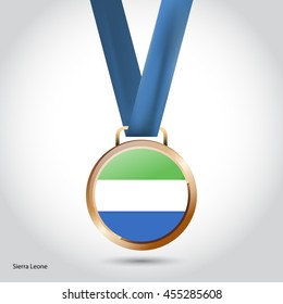 Sierra Leone Flag in Bronze Medal. Vector Illustration. RIO Olympic Game Bronze Medal. Vector Illustration