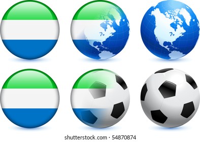 Sierra Leone Flag Button with Global Soccer Event Original Illustration