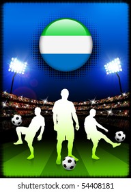 Sierra Leone Flag Button with Soccer Match in Stadium Original Illustration
