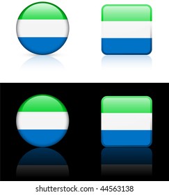 Sierra Leone Flag Buttons on White and Black Background Original Vector Illustration AI8 Compatible