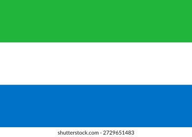 Sierra Leone Flagge mit grünen, weißen und blauen Farben in einfachem Design